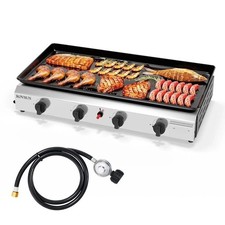 4 Burner Flat Top Griddle 40000Btu Propane Grill With Auto-Ignition, Enameled Pl