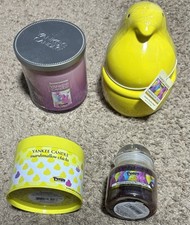 4 YANKEE CANDLE PEEPS MARSHMALLOW CHICKS LOT CERAMIC TIN JAR YELLOW PINK PURPLE