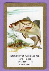 Single Swap Playing Card LEAPING FISH SWENEY ART WELDING AD ELYRIA OHIO VINTAGE