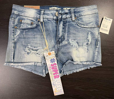 INDIGO REIN SUPER LUXE Distressed Denim Jean Shorts Raw Hem Light Wash Size 5