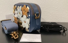 Kurt Geiger Kensington Leather Crossbody Blue Applique Floral 8.5" x 2.5" x 5.5"