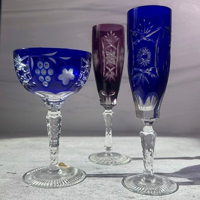 Vintage Cut to Clear Crystal Goblets Mixed Set 3 Nachtmann Hungary Bohemia