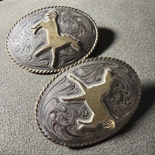 Vintage Para Victor Custom Tack Srebro szterlingowe Owalne pętle uzda Rozety Conchos