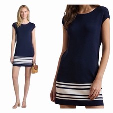 Lauren Ralph Lauren Two-Tone Navy & White Cap-Sleeve Shift Sweater Dress WM SZ L