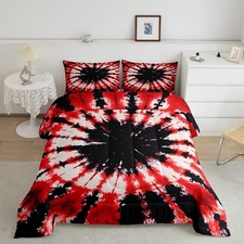 Tie Dye Full Comforter Set Kids - 3 Pieces Red Black Boho Trippy Bedding Set ...
