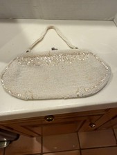 Vintage White Beaded Clutch Handbag Evening Wedding Party Formal Bag BEADED HAND