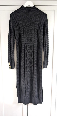 Holland & Cooper - schwarzes Grobstrick-Pulloverkleid mit Zopfmuster, Größe M