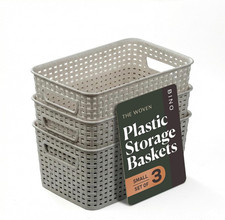  Plastic Storage Baskets, 5.5 Liter - 3 Pack, Natural Grey  the WOVEN COLLECTI