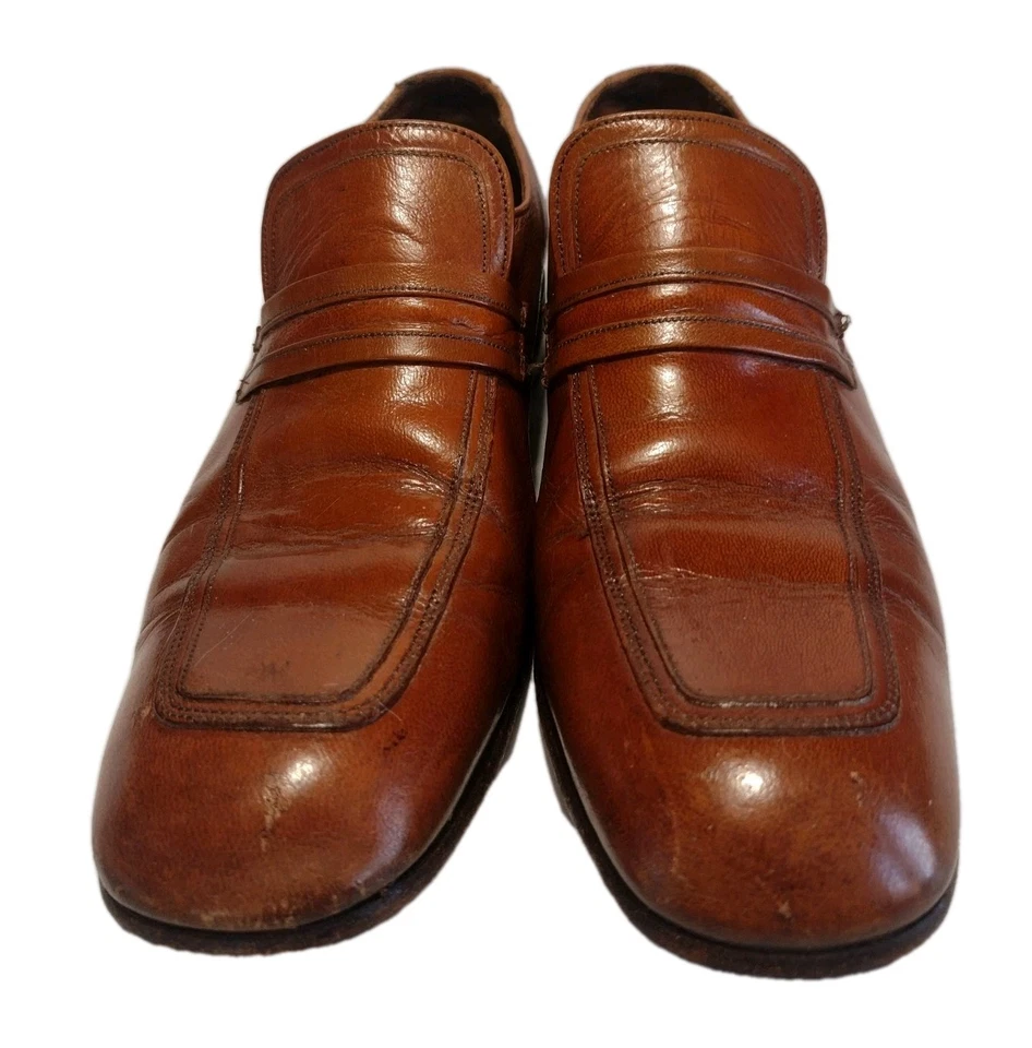 Vintage Florsheim Medallion Monk Strap Shoes 8.5C Brown Patina Leather USA 70s - Image 3 of 4