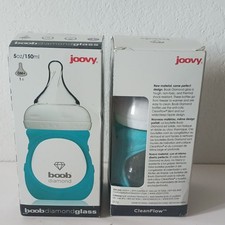 Lot of 2 Joovy Boob Diamond Glass Baby Bottle 5oz/150ml 0M Single Hole Nipple