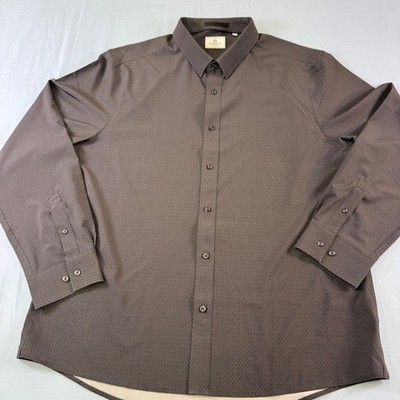 7 Diamonds Prime 4-Way Stretch Woven Shirt Mens XXL Brown Micro Print SMKL-7495