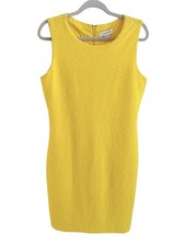 Calvin Klein Dress Womens 10 Yellow Jacquard Sleeveless Sheath Scoop Neck