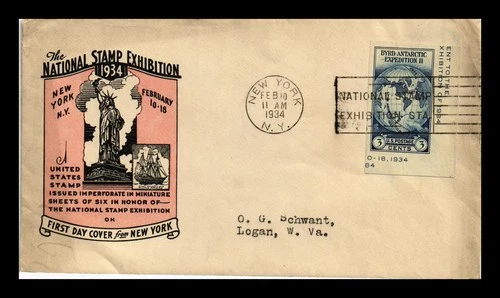 US COVER BYRD IMPERFORATE NATIONAL STAMP EXHIBITION FDC IOOR CACHET