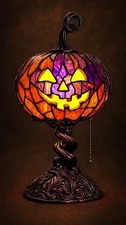 Tiffany Style Stained Glass Pumpkin Lamp Jack...