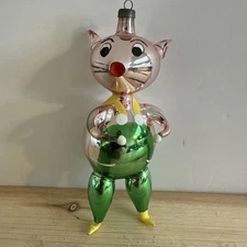 Vintage Soffieria De Carlini Hand Blown Glass Green Pig Christmas 7” Ornament