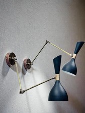 Mid Century Italian Brass Wall Sconce Pair: Adjustable Lighting
