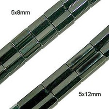 MAGNETIC HEMATITE STONE BEADS 6 SIDED CYLINDER HIGH POWER 5X8M BEAD STRANDS HP32