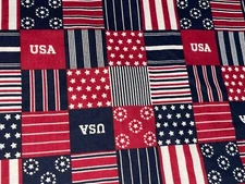 By 1/2 Yd GENERAL FABRICS USA AMERICANA PATRIOTIC TOSSED STARS STRIPES BTHY