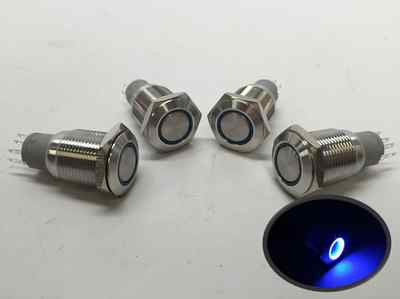 Interruptor Pulsador Metal 16mm LED Azul - 12V, Momentáneo, Para Coche Interruptor Pulsador LED