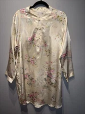 Morgan Taylor Intimates Short Satin Yellow Pastel Floral Nightgown Kimono SzXL