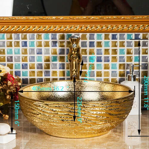 NewEuropeanfashiongold/silverceramicbathroombasinsinkwithwaterfallfaucetspout - Picture 10 of 46