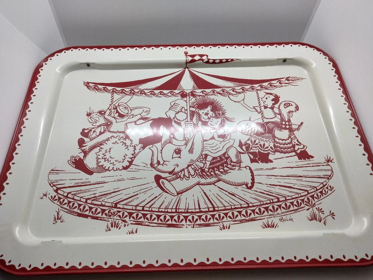 Vintage Lavada Metal TV Tray Red White Carousel Merry Go Round