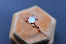 Silver Floral Style Natural Moonstone Ring Silver Dainty Ring Handmade Ring