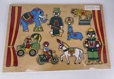Vintage Wooden Puzzle Circus Theme 8 pegs/8 pieces Interpur Kids Learn Shapes