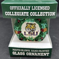 LSU Wreath Christmas Ornament Glass