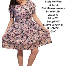 Vintage Cottagecore M/L 80s Floral Puff Sleeve Fit Flare Midi Dress 13/14