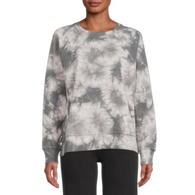 Time & Tru Women's Fashion Tie-Dye Raglan Sweatshirt Large (12-14) Grey Tie-Dye