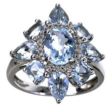 Sterling Silver 3.00 Ct tw Aquamarine Gemstone ring size 6