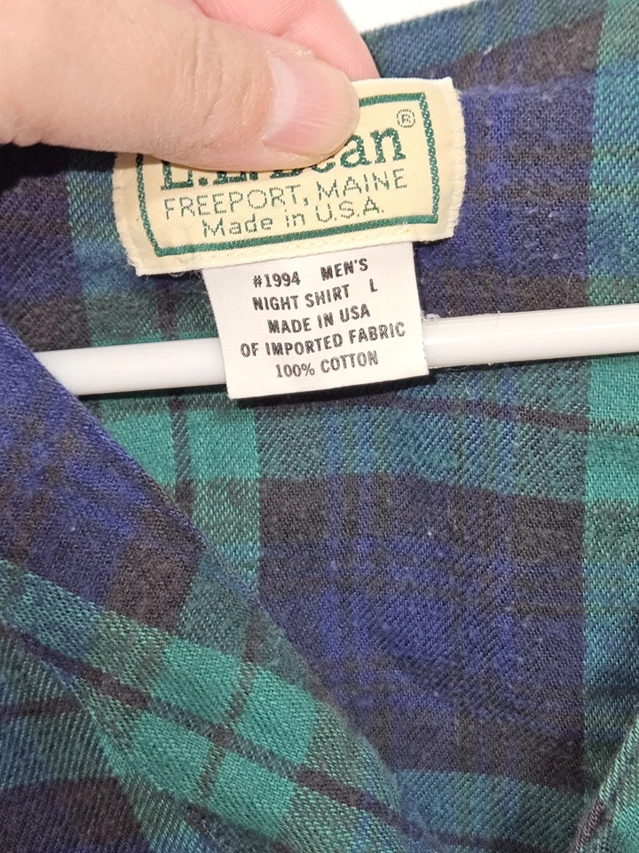Camisa LL Bean Para Hombres Grande De Colección Verde Azul Franela a Cuadros Camisón Prendas para Dormir Foto 2 de 4