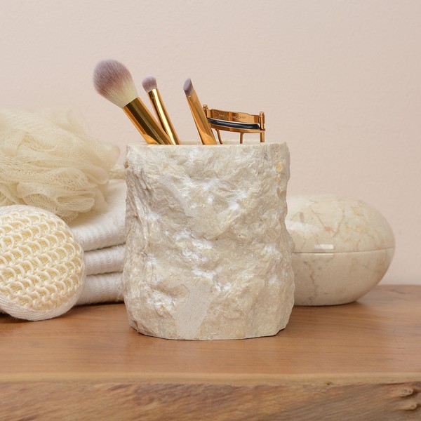 Naturstein Marmor Aufbewahrung Creme 12 Cm Waschbecken Deko Wohnfreuden-image