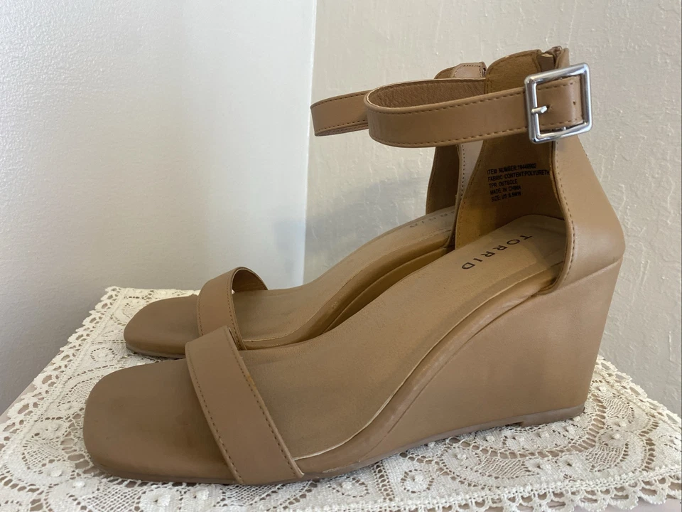 TORRID Square Toe Demi Wedge Cognac Sandal Open Toe Womens Sz 8.5 WW Extra Wide - Image 2 of 4