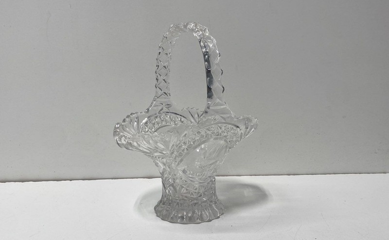 Cut Glass Basket Bird Motif Elegant Glassware Pressed Crystal Relief Design