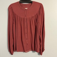 A New Day Red White Polka Dot Long Sleeve Button Up Blouse Size Medium