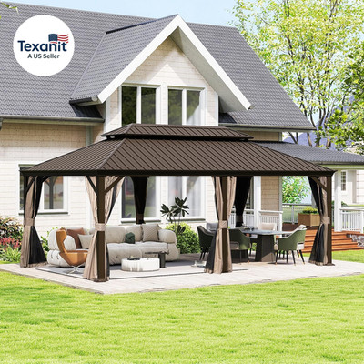Domi 14' X 20' Hardtop Gazebo, Upgraded Metal Gazebo with Drainage System, Dual-
