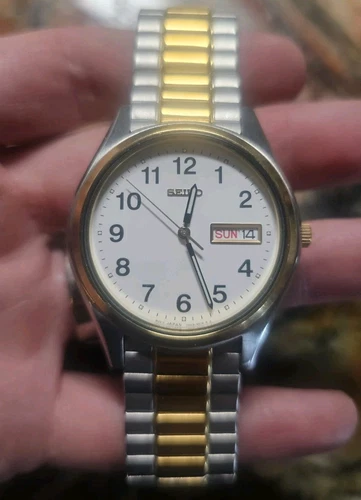 Vintage Seiko Mens Day Date Watch 7n43-9048 Two Tone