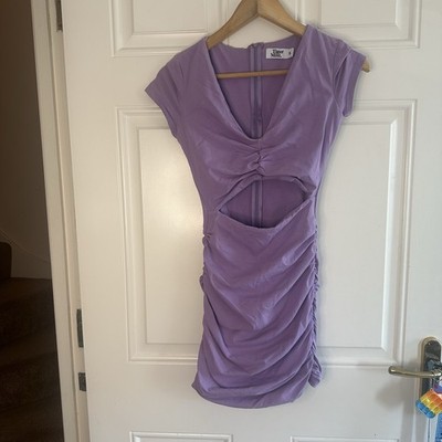 Tiger Mist Lilac Ruched Cut Out Bodycon Mini Dress Size S Purple Party