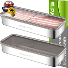 Bacon Container for Refrigerator, 1 Pack 304 Stainless Steel Airtight Deli Meat 