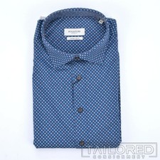 NWT - BUGATCHI Blue Polka Dot Cotton Classic Fit Luxury Casual Dress Shirt - XL