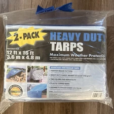 2PK Heavy Duty Tarp 12' × 16' Blue & Silver Wind Cargo Ground Equipment Cover