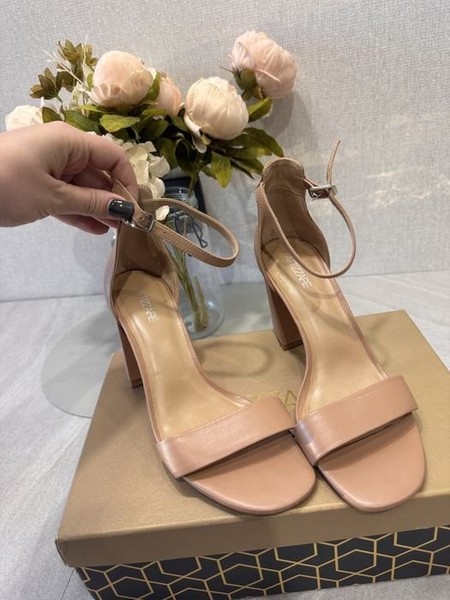 Women Heels Beige Leather 38 #65Z6