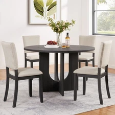 Modern 5-Piece Dining Set - Round Table + 4 Upholstered Chairs for Living Room