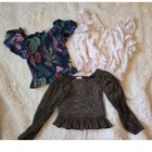 Girls lot of 3 Dainty Smocked floral, glitter, puff sleeve tops L/XL Bundle