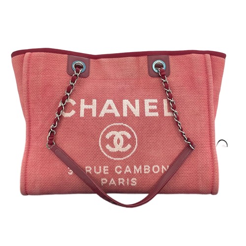 Authentic CHANEL canvas deauville Tote Bag  pink  WS30123