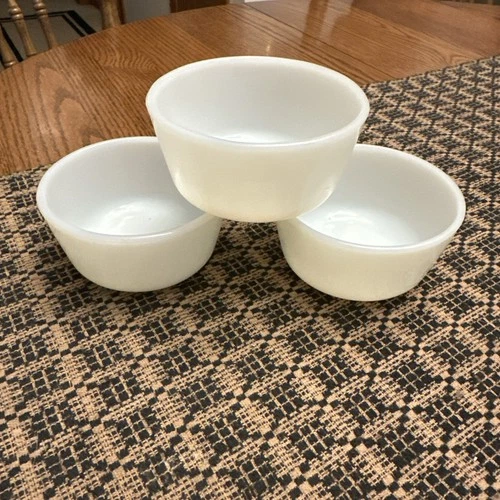 Set of 3 Vintage Anchor Hocking Fire King Milk Glass White  Bowls  Custard