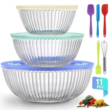 Glass Mixing Bowls Set, AOKIWO 11 Packs 3 Size Glass Nesting Mixing Bowl 