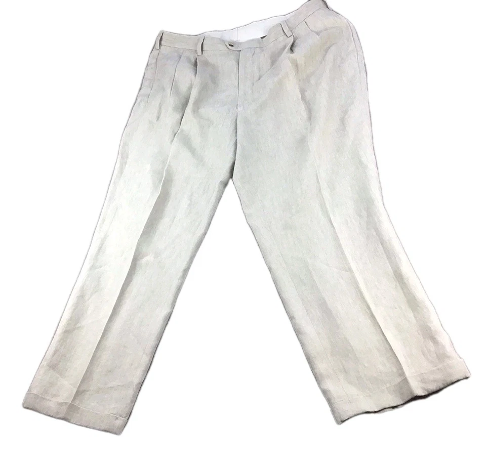 Jos. A. Pantalones de vestir Bank para hombre talla 40x29 (40"Wx30"L) beige 100% lino  Foto 2 de 4